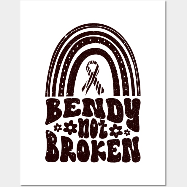 Ehlers-Danlos Syndrome Awareness Ribbon: Bendy Not Broken Black Boho Rainbow Wall Art by Jesabee Designs